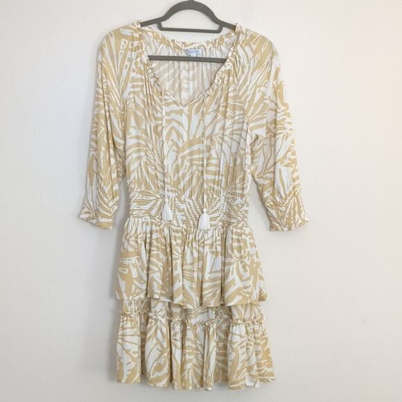 Patrons of Peace June Print Dress Ruffle Tiered 3/4 Sleeve Medium - Picture 2 of 8